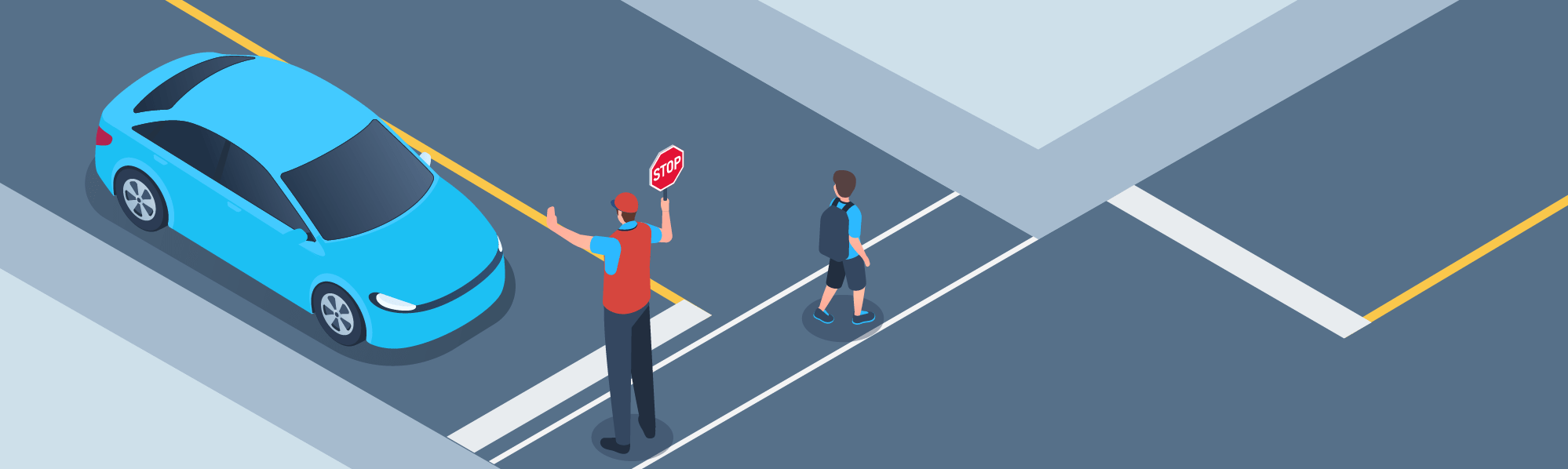 Stopping - What should you do when a school patrol member is displaying an official flag in the STOP position?