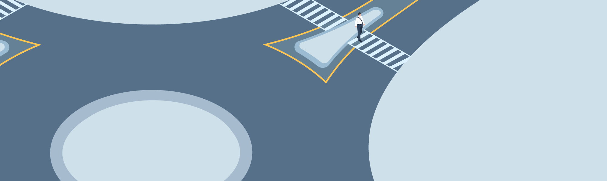 Sharing the road - When pedestrians are in the crosswalk island area of a one-lane roundabout, they should: