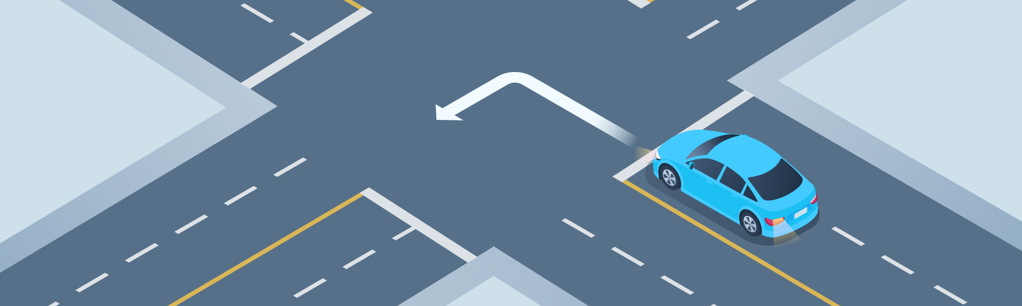 Changing directions - When making a left turn from a four-lane highway, what should you do?